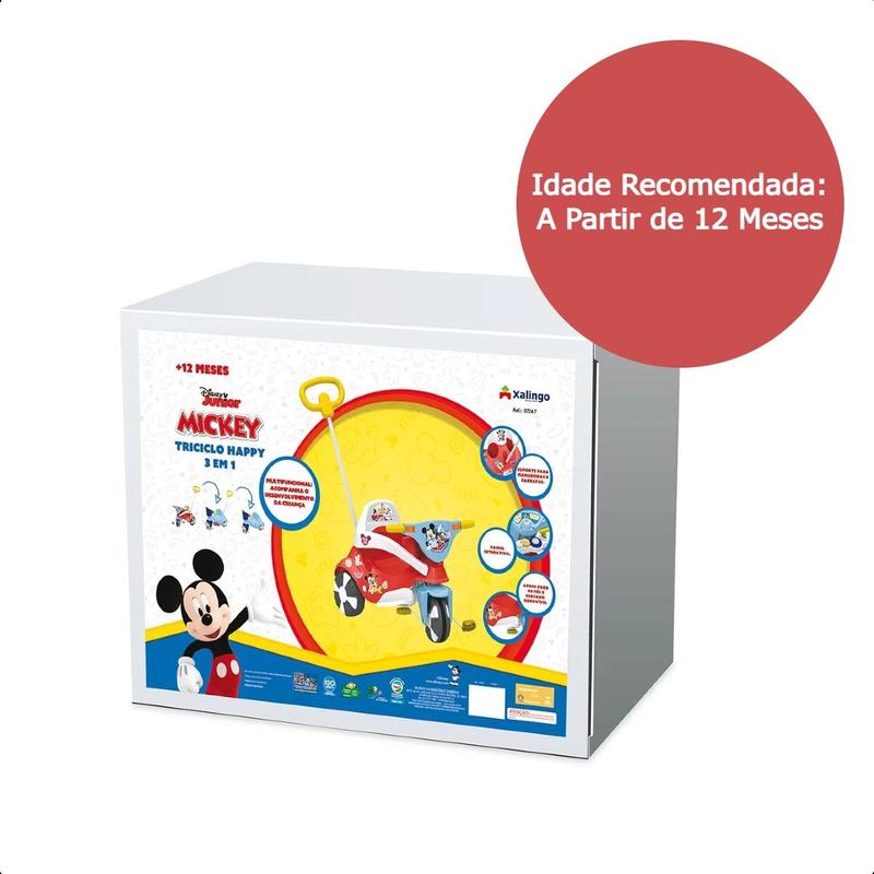 Triciclo Happy Infantil Mickey 3 em 1 até 30 Kgs Vermelho e Azul